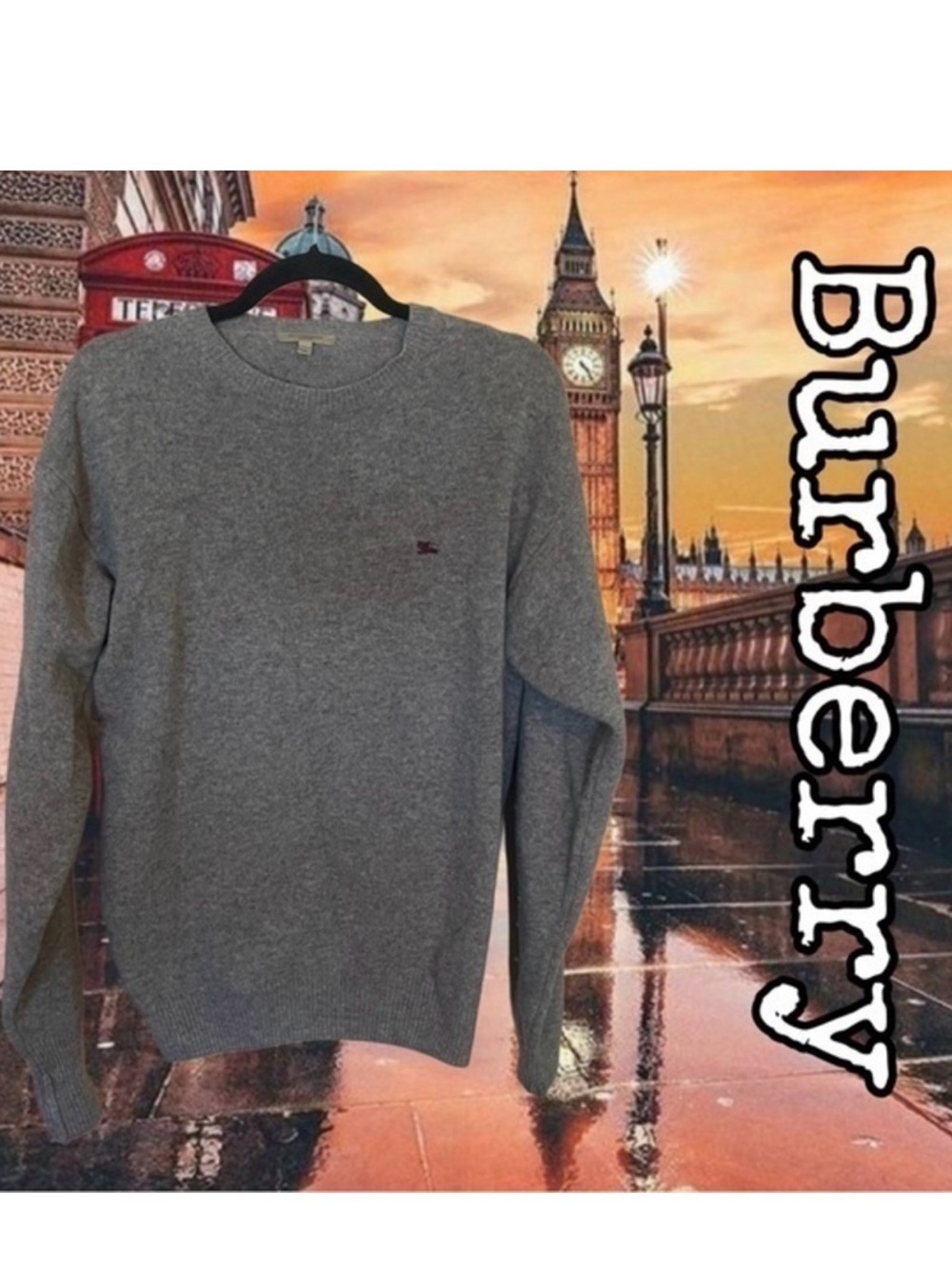 Authentic Burberry Mens Gray Long Sleeve
Pullover Sweater Size S Merino Wool